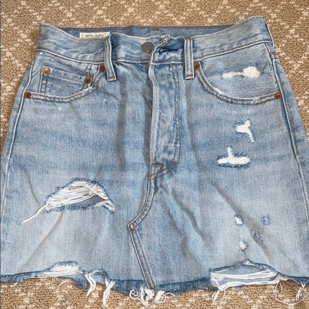 Light Wash Distressed Denim Mini Skirt